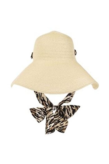 Jumbo Natural Color Hat with Zebra Pattern Ribbon for Women