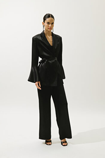 Manuka Satin Belted Evening Jacket Black