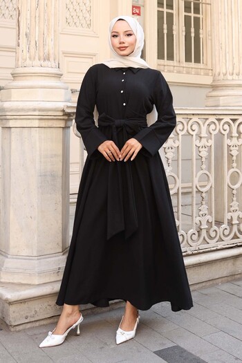 benguen Φόρεμα Hijab με δεμένη μέση μαύρο 2304