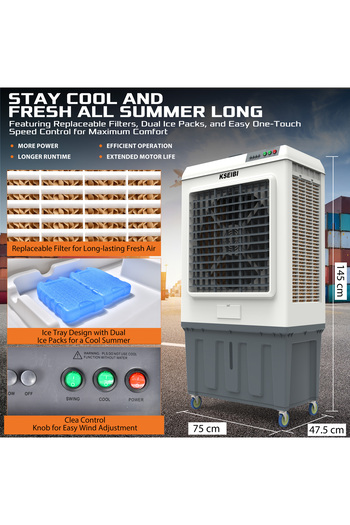 kseibi Air Cooler 450W Swamp Cooler 125L Large Water Tank, Portable Cooler Fan for Indoor & Outdoor