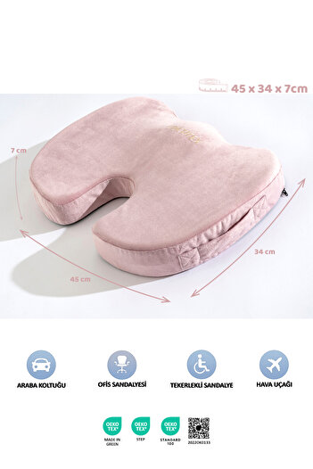 VİSCOTEX Visco Orthopedic, Non-Slip Base, Office, Car, Coccyx Sitting Cushion, 45X34X7Cm