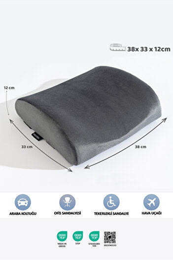 VİSCOTEX Visco Orthopedic Lumbar Support Pillow, Office, Car, Chair, Seat, Back Pillow Cushion, 38X33X12 cm