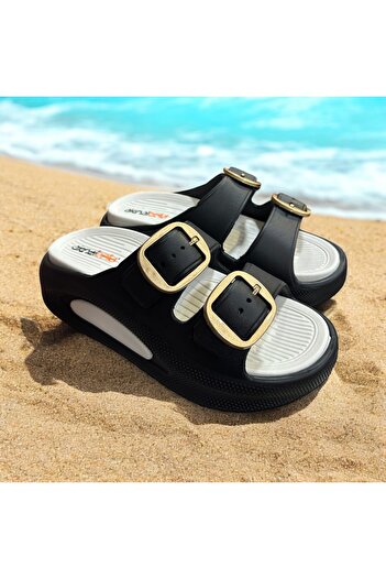 Cozi company Women's Wedge Heel Black Soft Sole Beach Sea Daily Comfortable Slippers