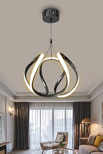 RSCOLLECTIONS Arya Topsuz Led Avize 2 mt - Salon & Oturma Odası Avizesi Kumandalı Siyah