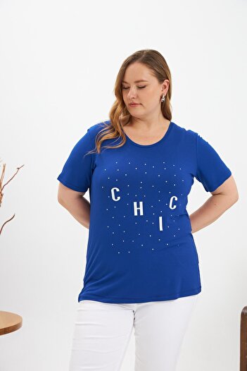RMG Tricou cu imprimeu cu detalii de piatră de mărime mare Saks