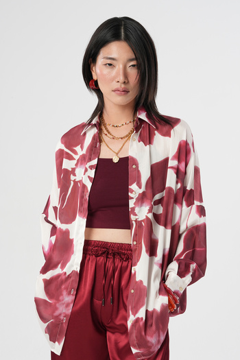 Orfeo Negro Women's Large Flower Patterned Oversize Shirt