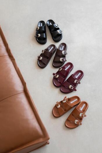 STRASWANS Orban Women's Buckle Detail Daily Comfort Leather Slippers Brown