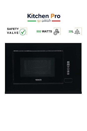 kitchen Pro Built-in Microwave with Grill - 20 Liters - 8 Programs - 5 Functions - Black