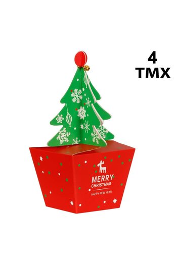 OEM Boxes for sweets, Christmas, fir tree cut with bells, set 4 pcs, 9x11.5x25cm, multicolored