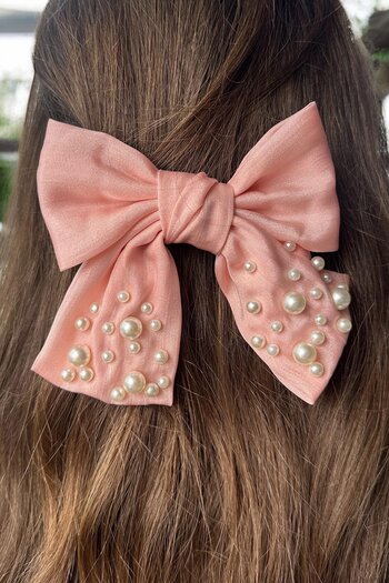 TAKIŞTIR Pink Color Ribbon Figured Pearl Detailed Vending Machine Buckle
