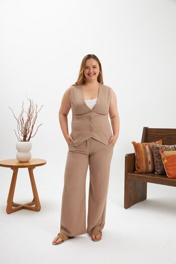 RMG Plus Size Trousers Vest Double Suit Mink