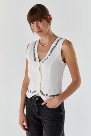 Shopping Shop سترة موسلين منقوشة ECRU
