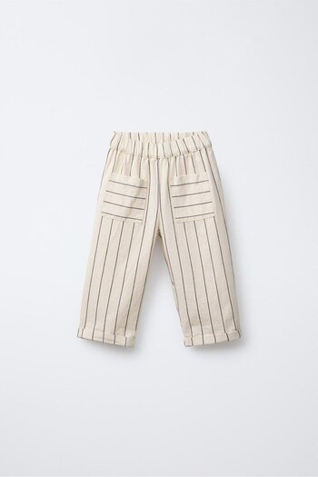 Magu Boy's Cotton Cream Lion Printed T-Shirt Striped Pants Set