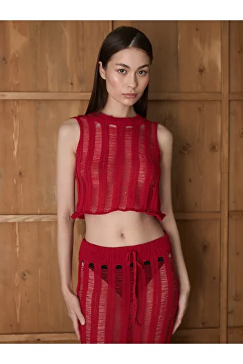 Laluvia Red Beach Blouse Skirt Set - 7259