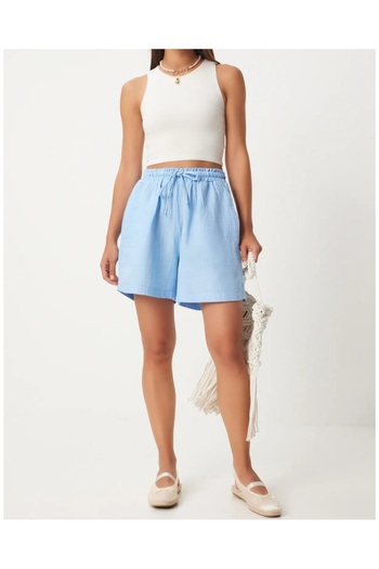 atelyu Women's Muslin Medium Length Blue Shorts
