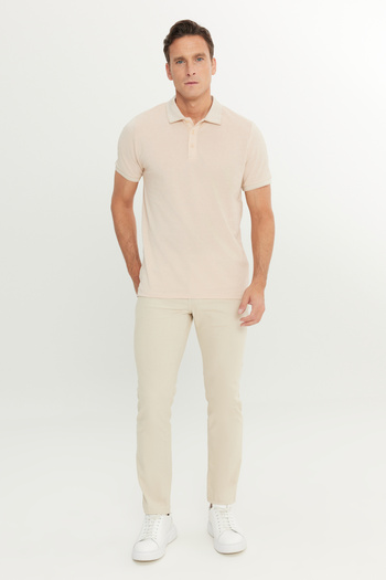 AC&Co / Altınyıldız Classics Pánské tričko Polo s límečkem – nesrážlivá bavlna, Slim Fit, světle béžovo-bílé, nekroutí se