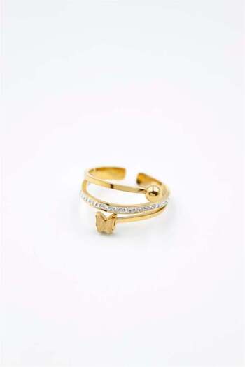 Rasanet 6 Stone Butterfly Ring - Gold Color