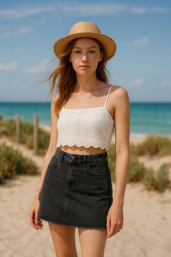 Bluewhite High Waist Tasseled Mini Jean Skirt