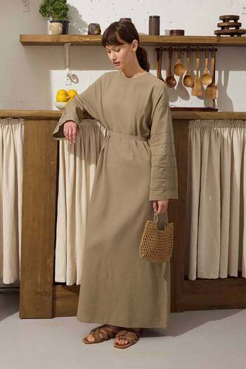 Hooopstore Cotton Blend Ribbed Mink Dress