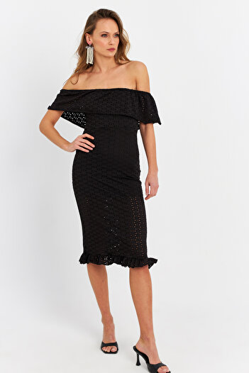 Cool & Sexy Women's Black Madonna Collar Lined Midi Dress Lit105-90