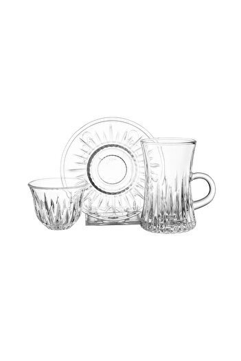 Dania Saudi tea and coffee set made of pure glass, consisting of 12 tea cups + 12 tea saucers + 12 Saudi coffee cups
