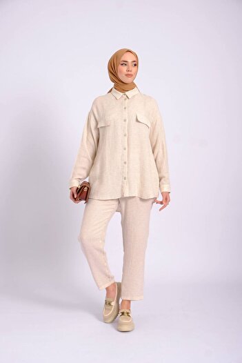 Suede Style 8353 - Stylish Comfortable Linen Shirt-Pants Women's Set