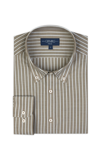 Germirli Light Brown Voile Button Collar Tailor Fit Cotton Shirt