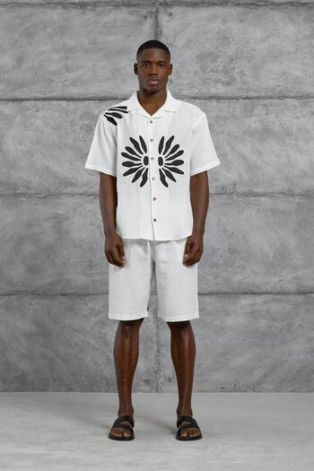 NOMARC Cream Nmrc Floral Printed Short Sleeve Oversize Shirt