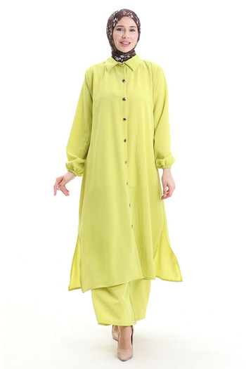 sefamerve Buttoned Long Tunic Trousers Double Set 0089-05 Neon Green