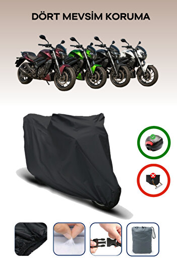 Breen Black, Motorcycle Cover Compatible with Bajaj Dominar Models, Motor Tarpaulin, Rear Bag Compatible