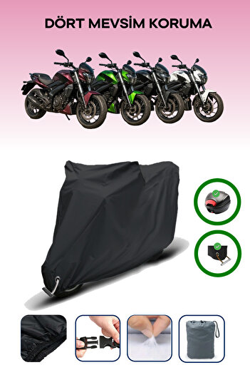 Breen Black Bajaj Dominar Compatible Motorcycle Tarpaulin Engine Cover (Compatible with Rear Bag and Lock)