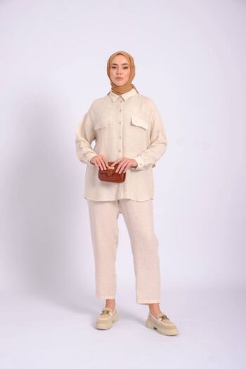 Suede Style 8353 - Stylish Comfortable Linen Shirt-Pants Women's Set