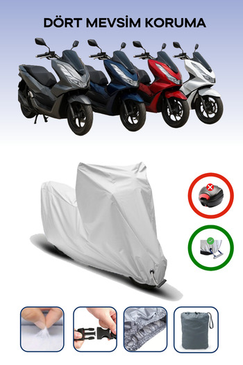 Breen Gray, Motorcycle Tarpaulin Compatible with Honda Pcx Models Engine Cover Lock Compatible, 4 Season Protection