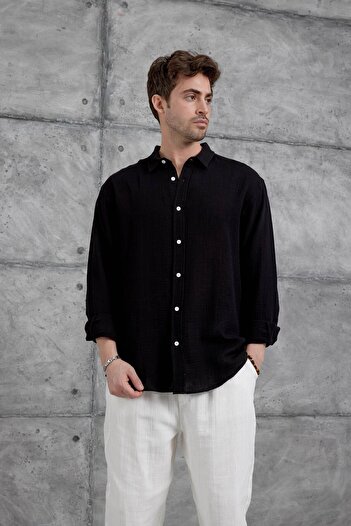 NOMARC Μαύρο πουκάμισο Nmrc Muslin Oversize