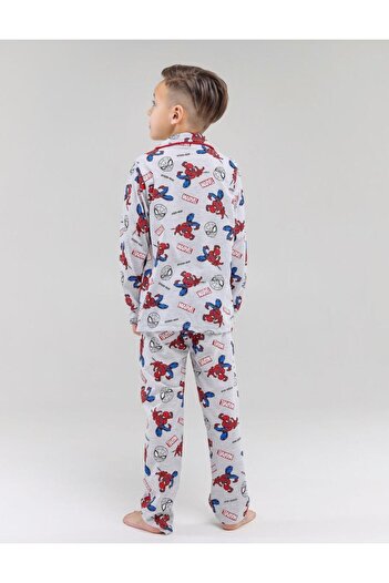 LİLLYPİCCA Gray - Red Printed Boys' Buttoned Pajama Set