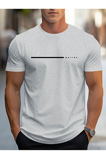 EFFRENATU Weirdo Printed Cotton Fabric Crew Neck Gray Short Sleeve Men's T-Shirt