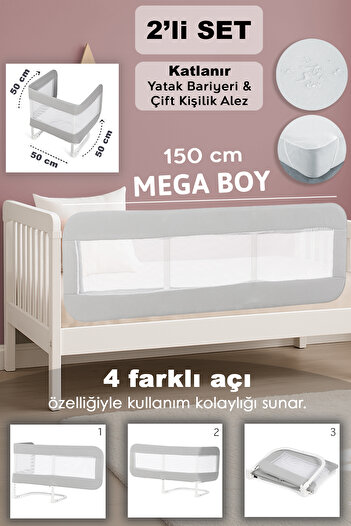 Meleni Baby 150 cm Baby Bed Barrier - Folding Safety Barrier Double Mattress Mattress Protection