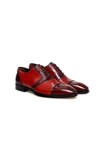 Butik Red Color Lace-Up Genuine Leather Men's Shoes