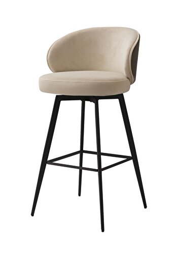 Eichholtz Camerota Bar Taburesi, Sabino Beji & Siyah Ahşap, Modern Zarafet, %100 Polyester Kumaş