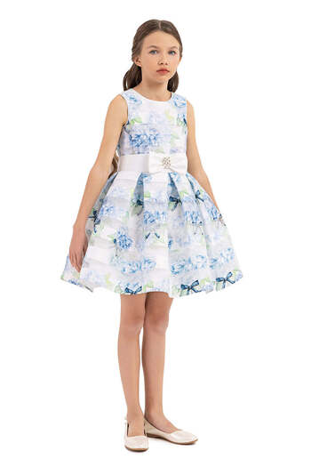 Pamina Rochie florală pentru fete, - Elegantă, cu bolero, albastră, 33248 - 140 cm, Albastră