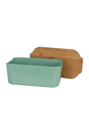 Excellent Houseware Brott bread box, green, plastic, bamboo lid, 33 x 18.5 x 12 cm