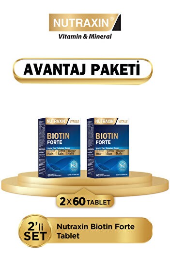 Nutraxin Biotin Forte 5.000 Mcg 60 Tbl 2 Pack - Biotin, Zinc, Selenium, Copper