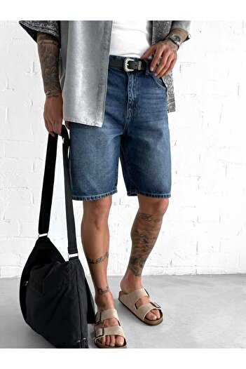 ablukaonline Men's Regular Fit Denim Shorts Navy Blue