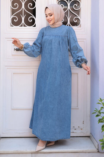 N.S NEVA STYLE Dark Blue Hijab Denim Dress 19148Km