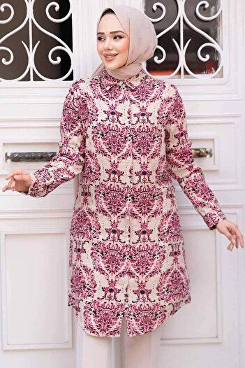 N.S NEVA STYLE Patterned Fuchsia Hijab Tunic 11737F