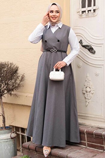 N.S NEVA STYLE Smoked Hijab Gilet Dress 30284Fu