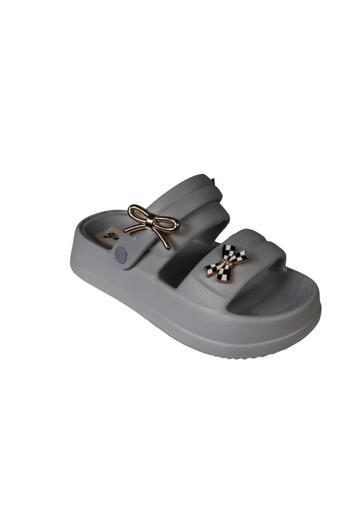 Akınal Bella Akinalbella Black White Grey Women's Stoned Sea Pool Plage Casual Backstrap Slippers Heel Height 4