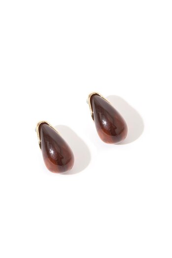 RİVUS Gold Framed Bone Drop Earrings - Brown