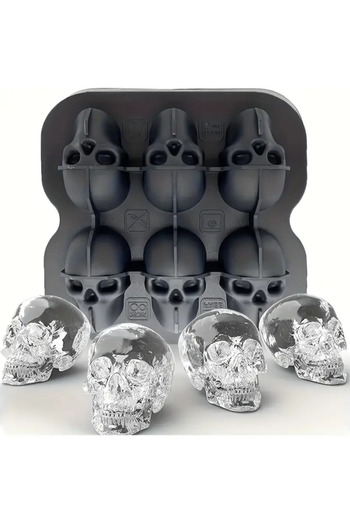 zola Silicone ice cube mold, 6 cubes, skull model 4.5x3x4 cm, black