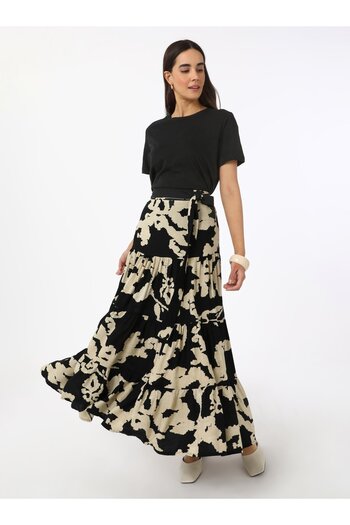 Refka Printed Viscous Skirt - Black - Beige Patterned - Refka